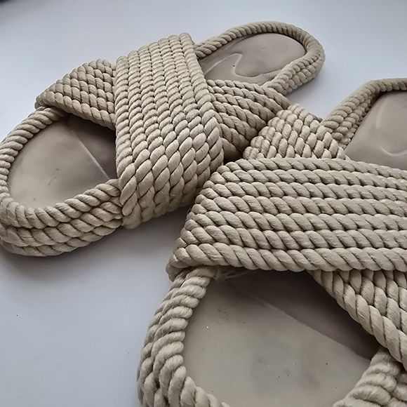 ZARA Neutral Rope Bohemian Slide Slip On Sandals Size 8 - Picture 6 of 9